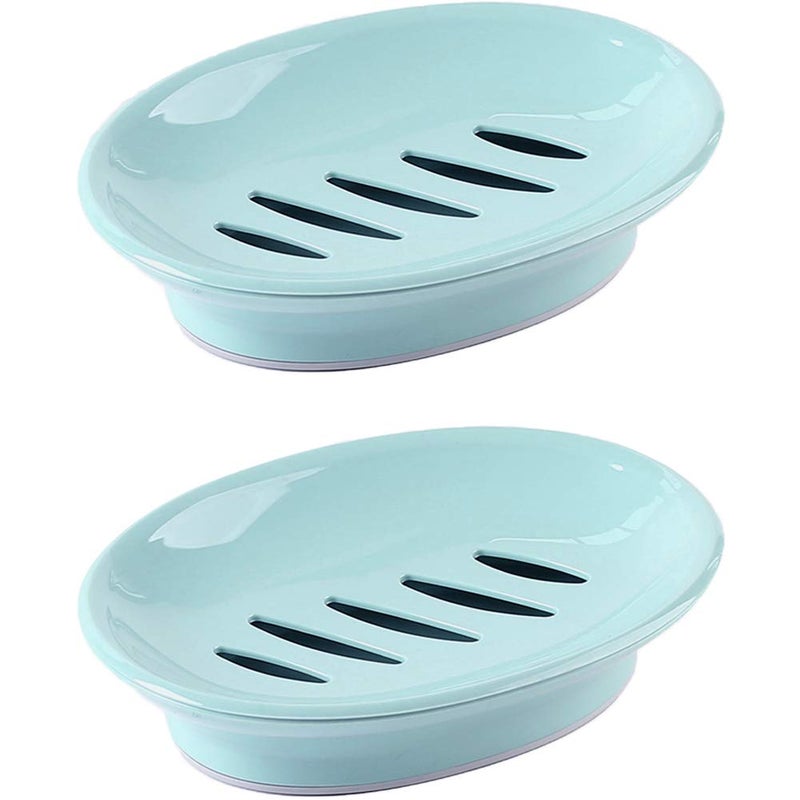 WYOK 2-Pack Soap Dish with Drain Soap Holder Easy Cleaning Soap Saver Dry Stop Mushy Soap Tray for Shower Bathroom Kitchen(Blue) - Image 1